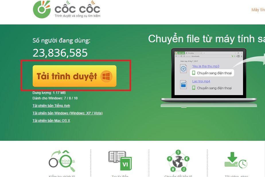 Tải Cốc Cốc về máy tính Win 7, 8, 10