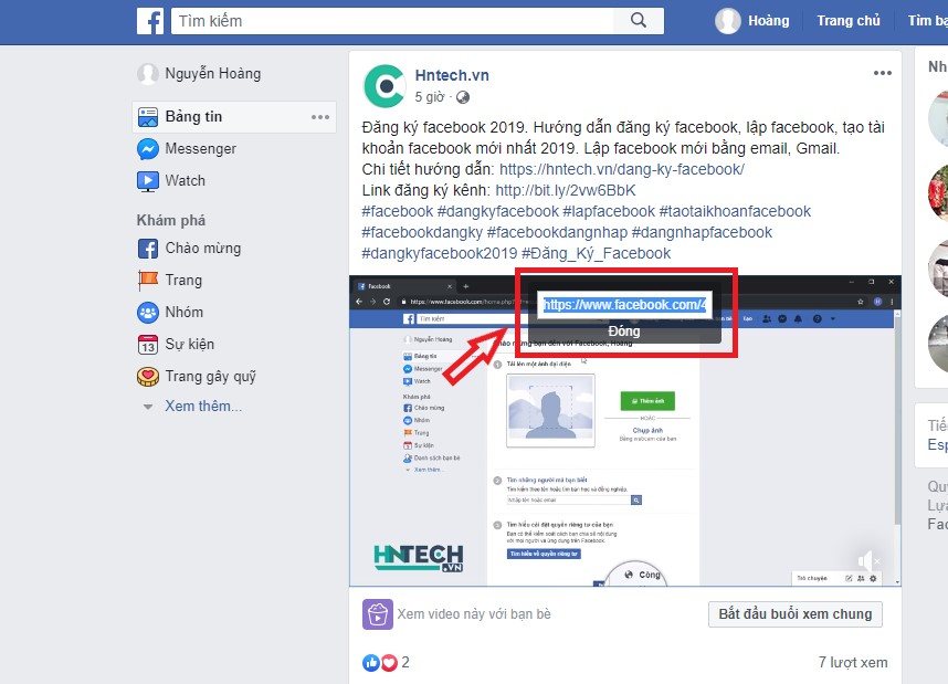 Bôi đen và copy đường dẫn video facebook cần tải về