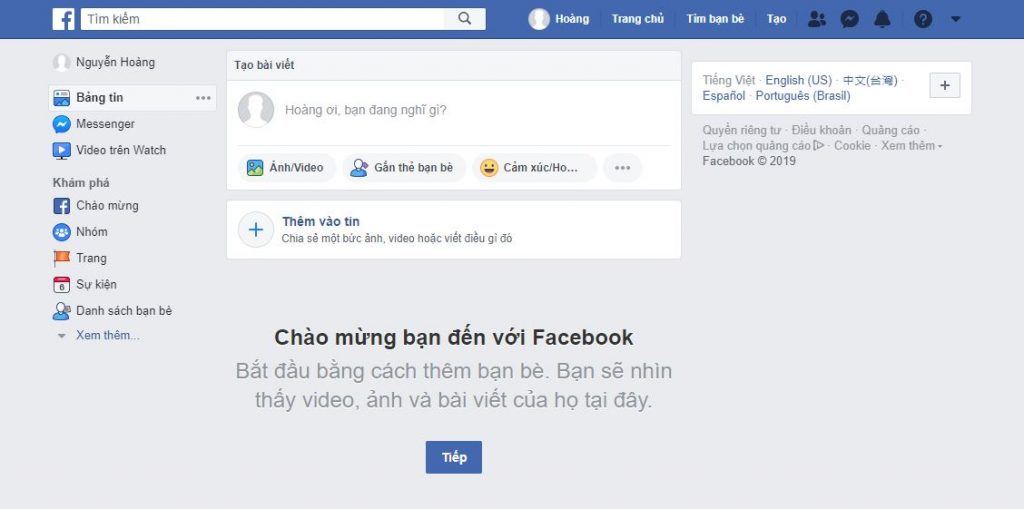 Đăng ký facebook mới thành công