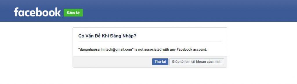 Đăng nhập facebook không được do nhập sai Email