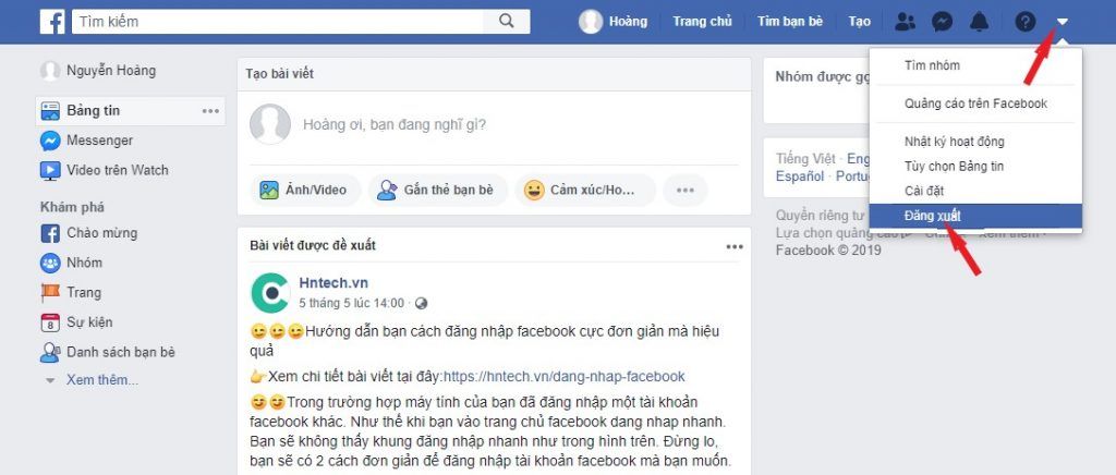 Đăng xuất tài khoản facebook