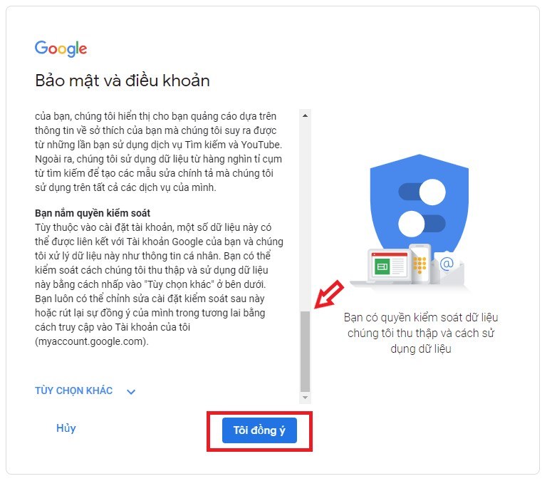 Điều khoản bảo mật khi đăng ký Gmail