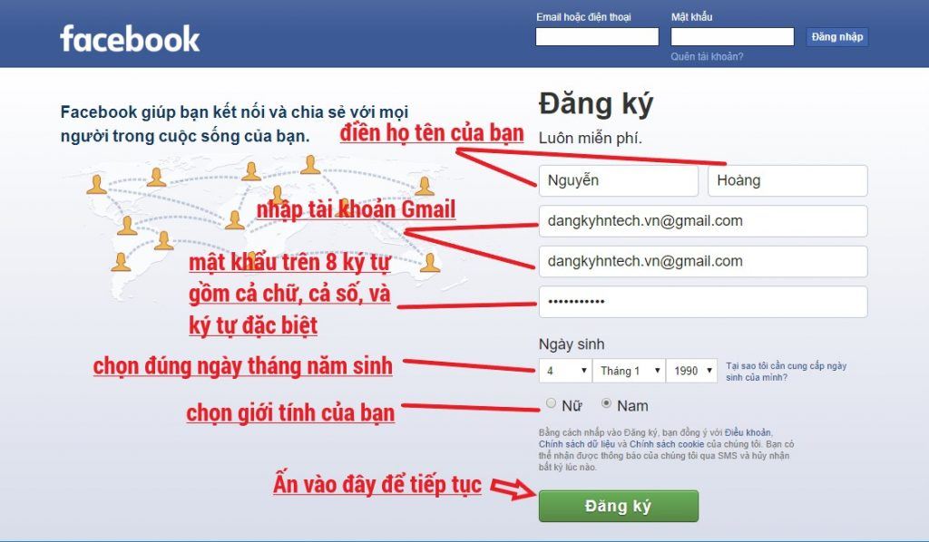Form tạo tài khoản facebook