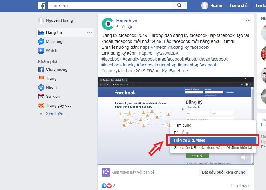 Hiển thị đường dẫn video facebook cần tải về