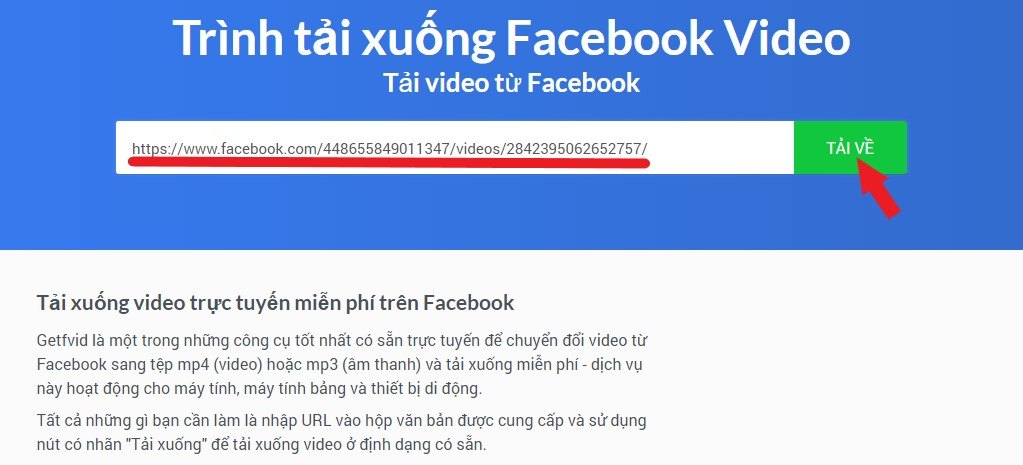 Tải video facebook thông qua Website getfvid.com
