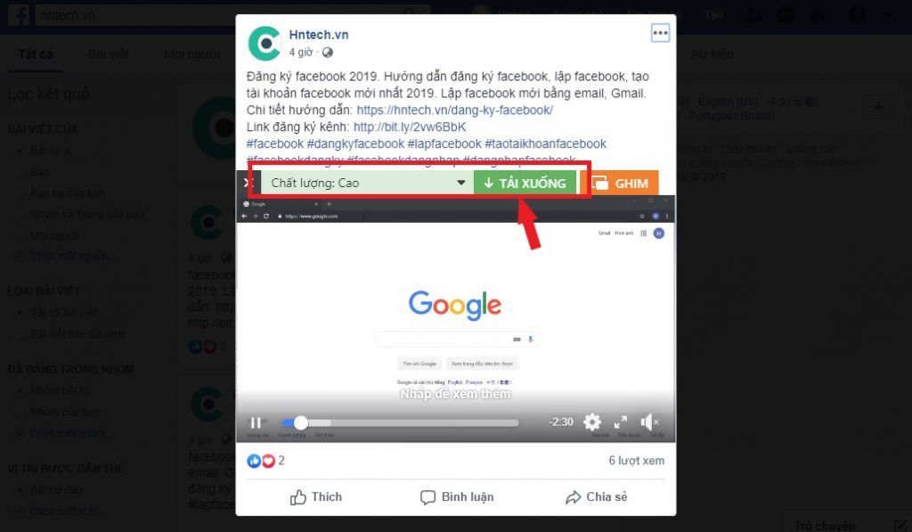 Tải video facebook trên cốc cốc
