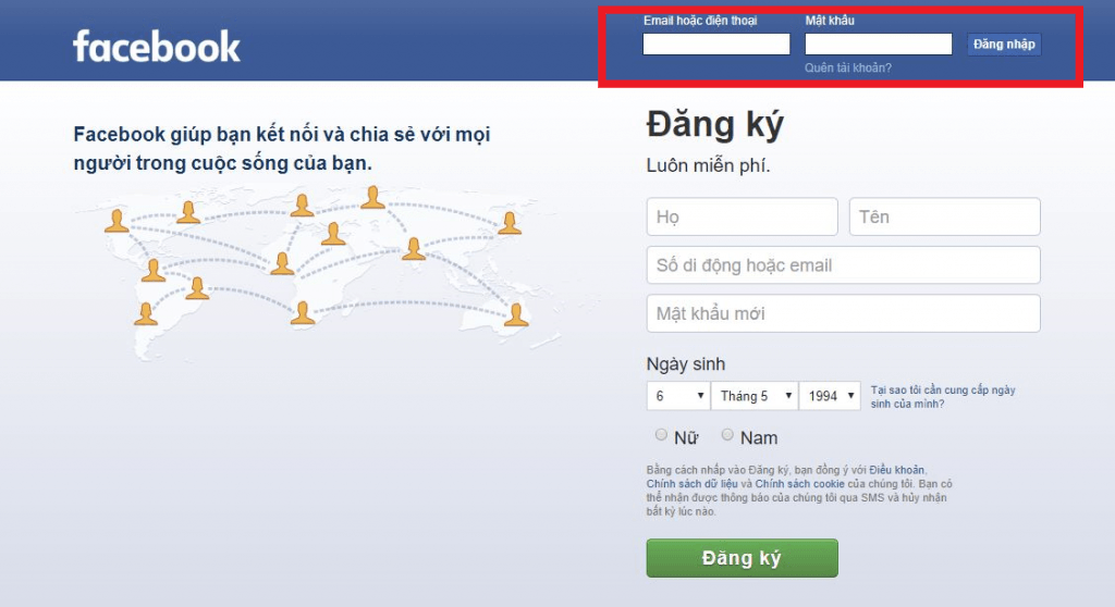 Khung facebook dang nhap nhanh ngay tại trang chủ.