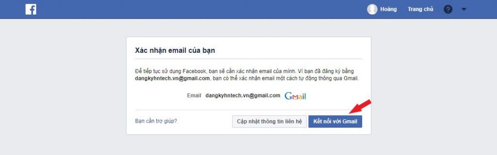 Xác nhận Email đăng ký facebook