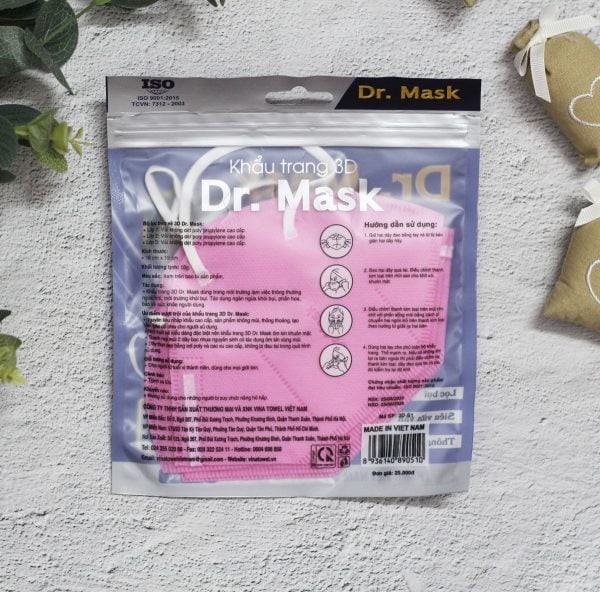 Khẩu trang Dr.Mask 4 lớp 3DS1 (Màu hồng) - Thùng 100 gói (5 cái/gói) khẩu trang y tế